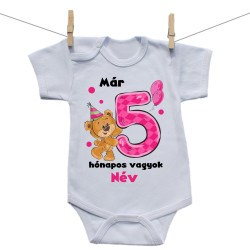 Rővid ujjú body Már 5 hónapos vagyok macival és a baba nevével lány