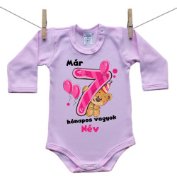 Rózsaszín hosszú ujjú body Már 7 hónapos vagyok mackóval és a baba nevével - lány
