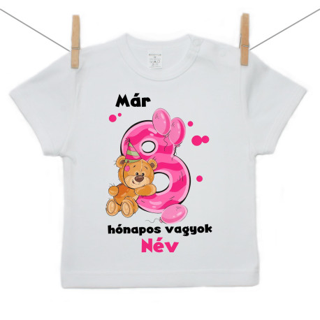 Rővid ujjú póló Már 8 hónapos vagyok macival és névvel - lány