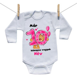 Hosszú ujjú body Már 10 hónapos vagyok macival és a baba nevével - lány