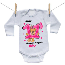 Hosszú ujjú body Már 11 hónapos vagyok macival és a baba nevével - lány