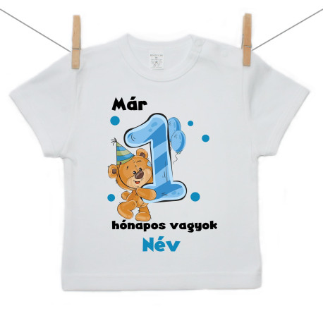 Rővid ujjú póló Már 1 hónapos vagyok macival és a baba nevével - kisfiú Rővid ujjú póló Már 1 hónapos vagyok macival és a baba nevével - kisfiú