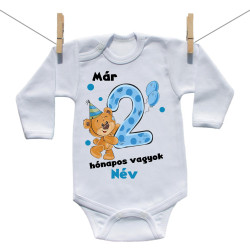 Hosszú ujjú body Már 2 hónapos vagyok macival és névvel kisfiúknak
