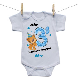 Rővid ujjú body Már 3 hónapos vagyok macival és a baba nevével - Fiú