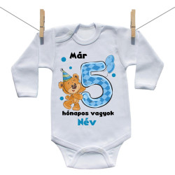 Hosszú ujjú body Már 5 hónapos vagyok macival és névvel - Fiú