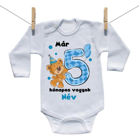 Hosszú ujjú body Már 5 hónapos vagyok macival és névvel - Fiú