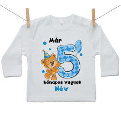 Hosszú ujjú póló Már 5 hónapos vagyok macival és névvel - Fiú