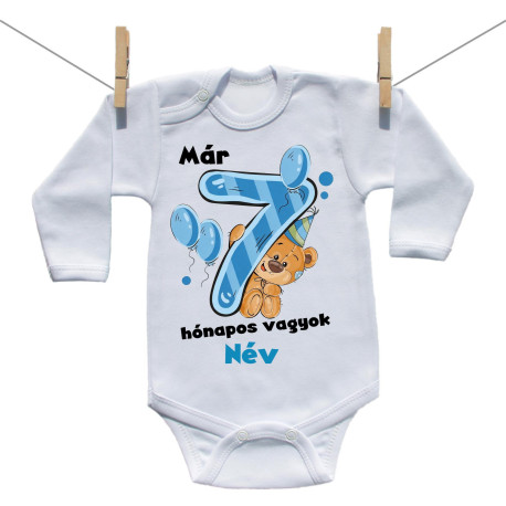 Hosszú ujjú body Már 7 hónapos vagyok macival és névvel - Fiú