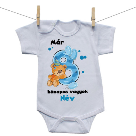 Rővid ujjú body Már 8 hónapos vagyok macival és névvel - fiú Rővid ujjú body Már 8 hónapos vagyok macival és névvel - fiú