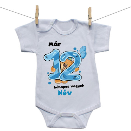 Rővid ujjú body Már 12 hónapos vagyok macival és névvel - kisfiú Rővid ujjú body Már 12 hónapos vagyok macival és névvel - kisfiú