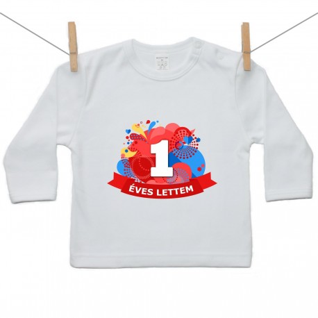 Gyerek póló (Hosszú ujjú) 1 éves lettem - piros