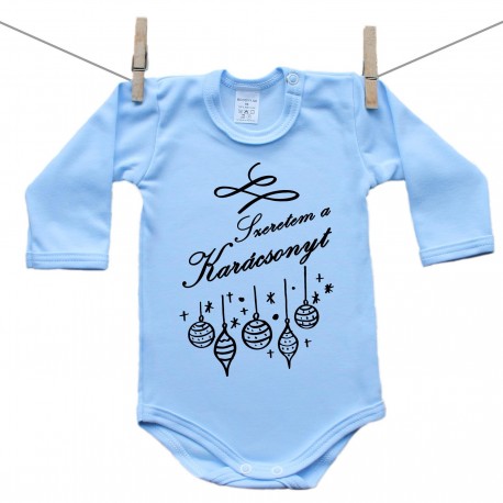 Hosszú ujjú body (kék) Szeretem a Karácsonyt