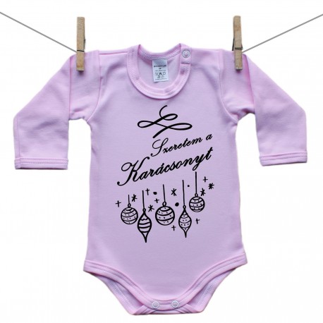 Hosszú ujjú body (rózsaszín) Szeretem a Karácsonyt