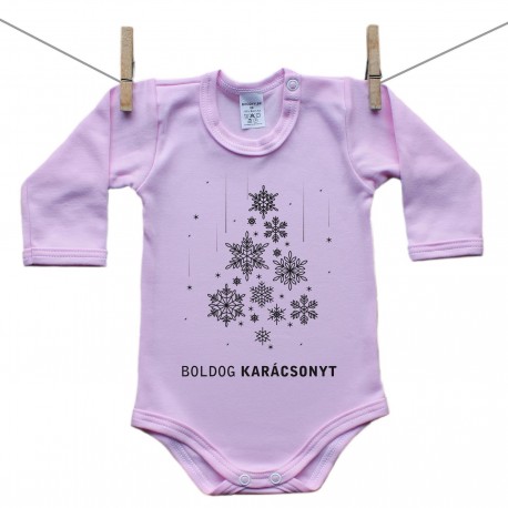 Hosszú ujjú body (rózsaszín) Boldog Karácsonyt 